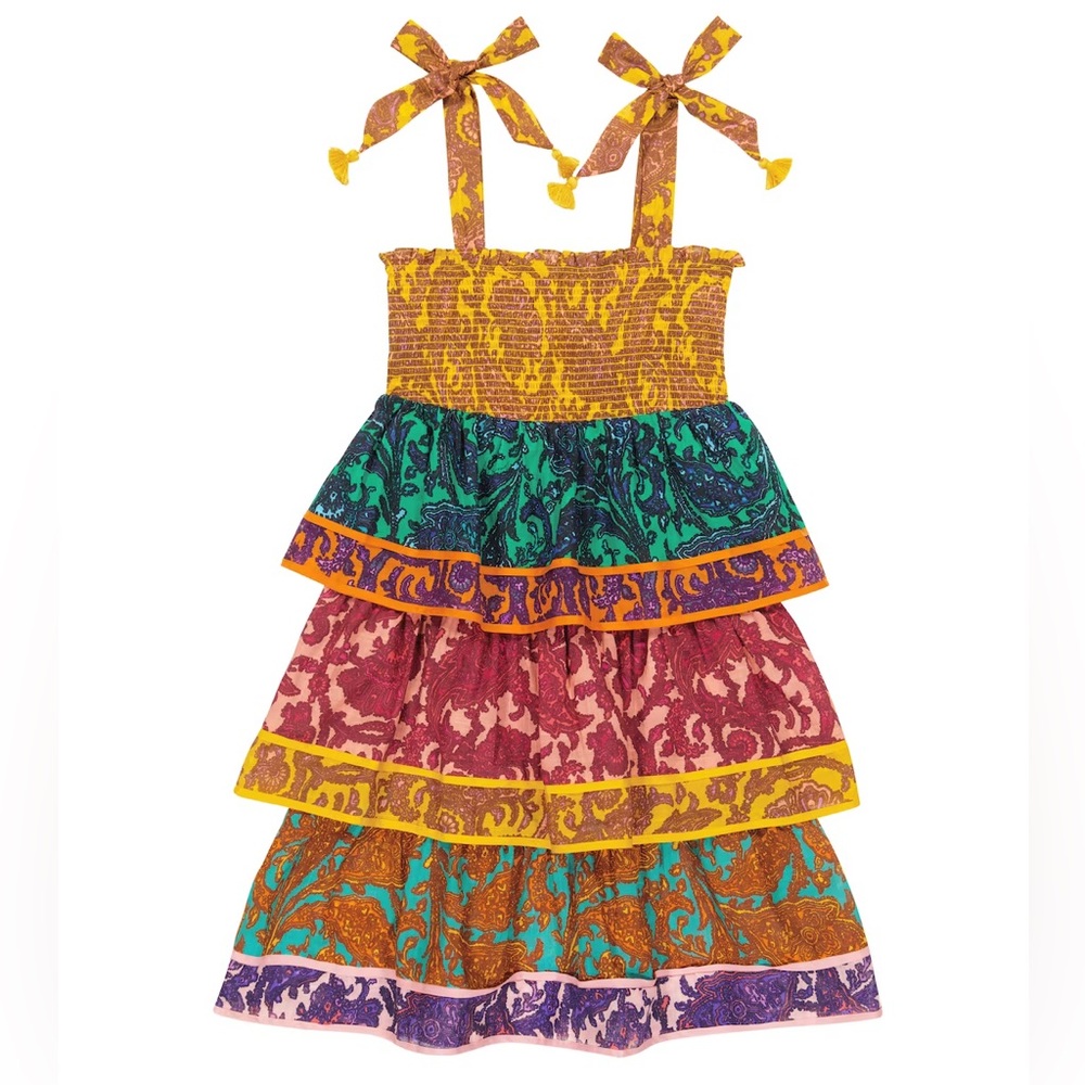 Zimmermann Kids “Tiggy” Shirred Tiered Dress in their “Spliced Paisley” Print